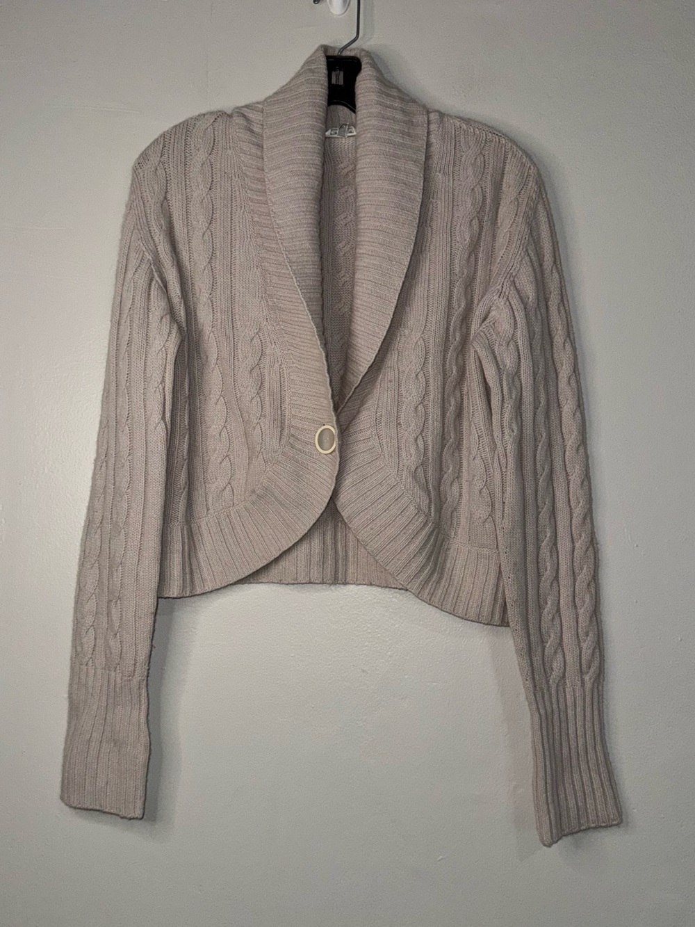 MaxMara Cream Cable-Knit Shawl-Collar Cropped Cardigan